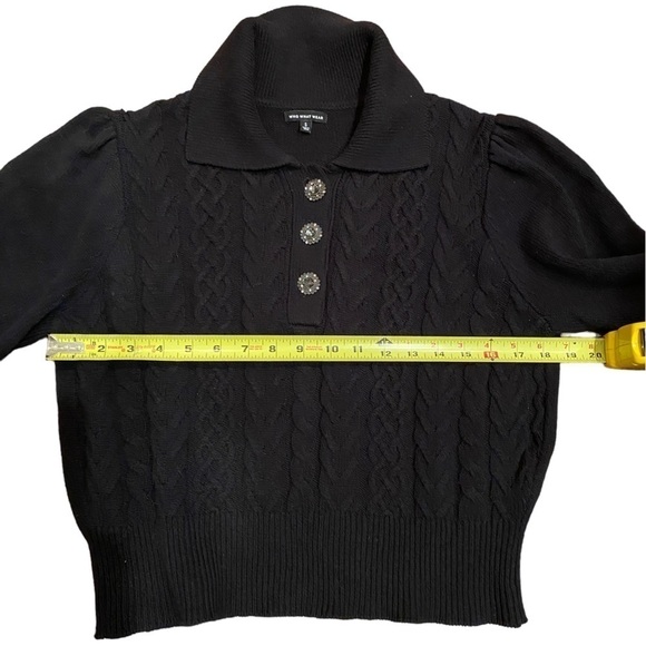 Who What Wear 3D Knit Black Target Pullover w/ 3 Rhinestone Buttons Long Sleeve - Picture 10 of 12